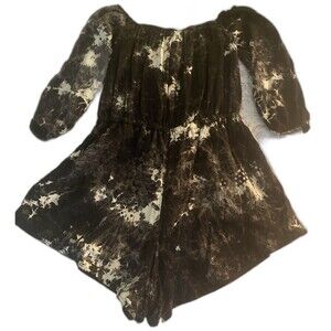 L'ATISTE By Amy Romper Off Shoulder 3/4 Sleeves Tie Dye Shorts Womens Sz M Black
